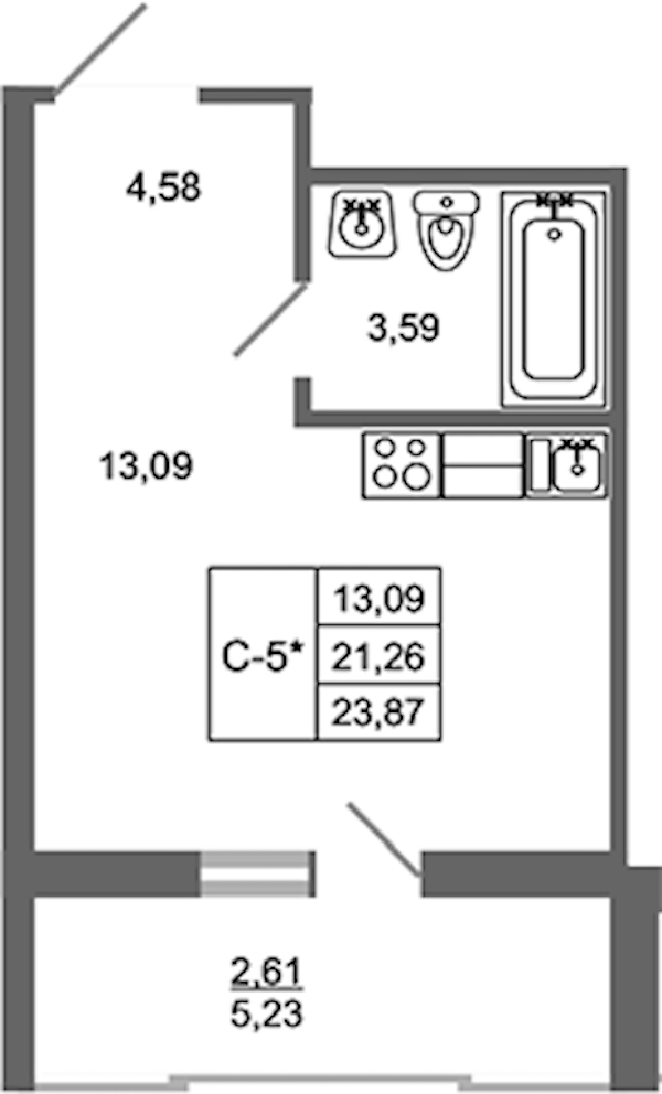 Квартира студия 23.87 м², 10/17 эт., ЖК «Стороны Света 2»